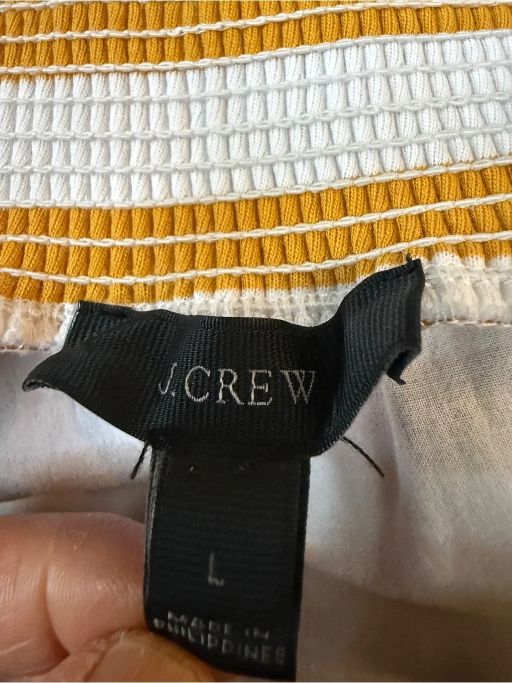 J. Crew Yellow and White Striped Off-Shoulder Top size large